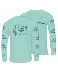 قميص صيد Fish2spear بأكمام طويلة - مطبوع عليه All Geared Up - أخضرمع رسم أزرق