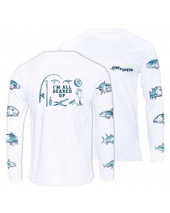 Fish2spear Long Sleeve Performance Shirt - All Geared Up - White with Blue Sketch