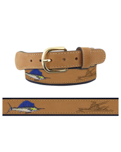 Zep-Pro Men's Tan Leather Embroidered Sailfish Belt