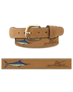 Zep-Pro Men's Tan Leather Embroidered Marlin Belt