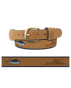 Zep-Pro Men's Tan Leather Embroidered Yellowfin Tuna Belt