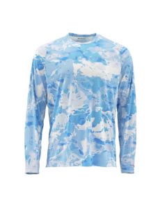 Simms Solarflex Crewneck Print Long Sleeve Shirt - CC-Blue (Size: L)